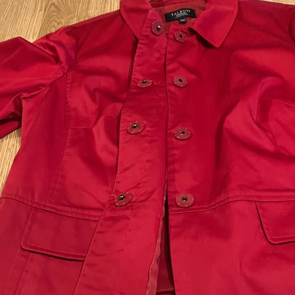 Talbots Women’s Red 3/4 Sleeve HiddenSnap Front 16WP Ruffle Hem Blazer-Jacket
